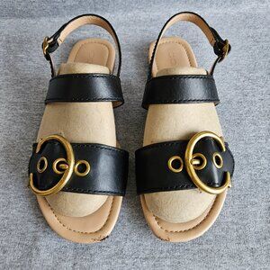 COACH Jen Sandal LTR Womens Size 6B Black With Gold Hardware G4602 Summer Spring